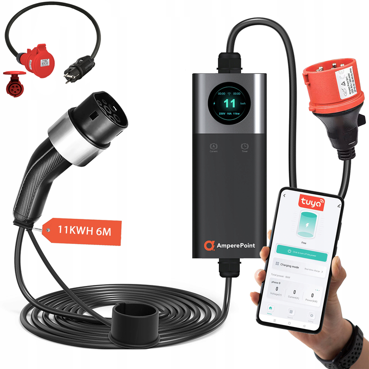 Cargador portátil Q11 (16A, Tipo 2, 11kW) + Adaptador CEE16A-Schuko