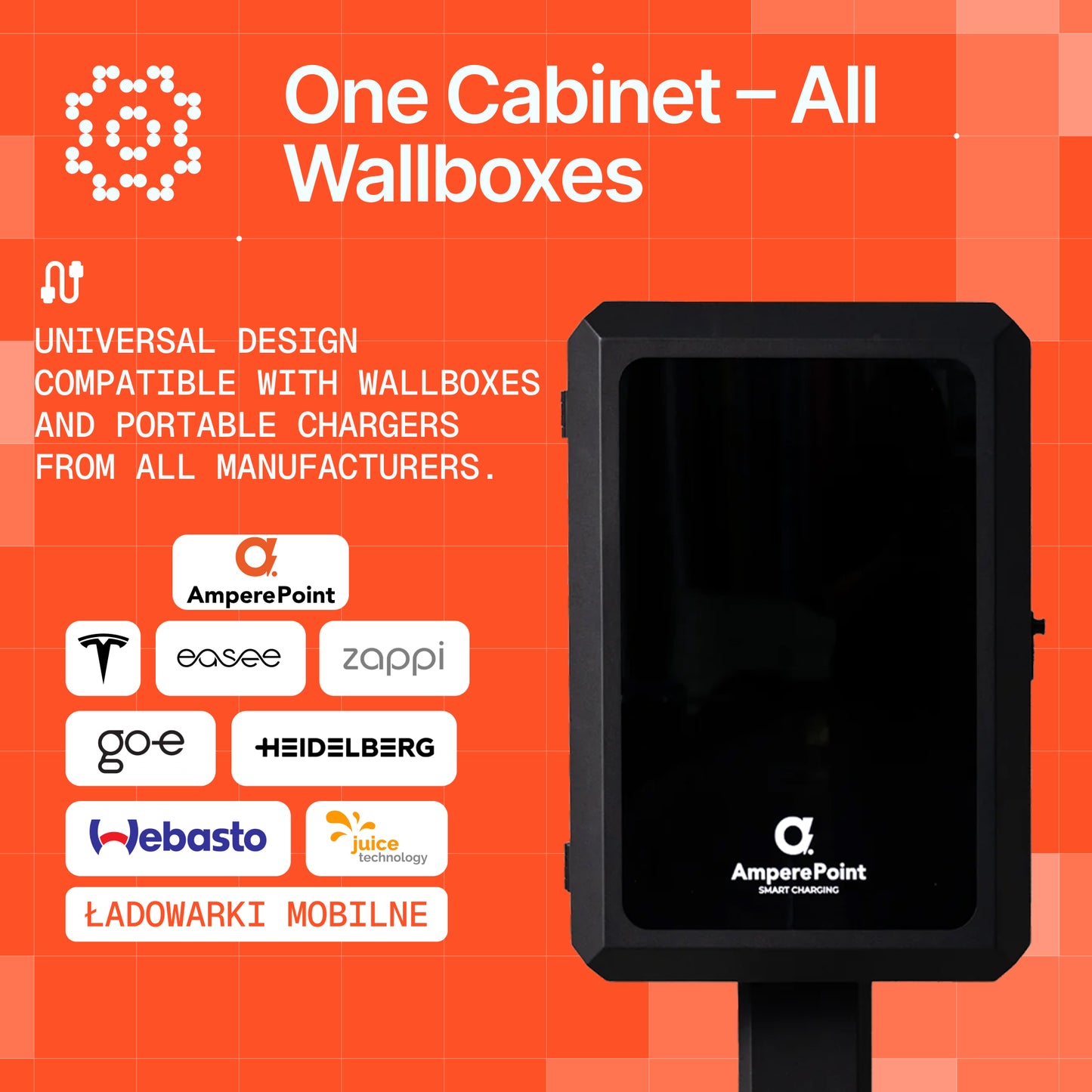 Gabinete metálico para cargador de vehículos eléctricos AMP-BOX negro 