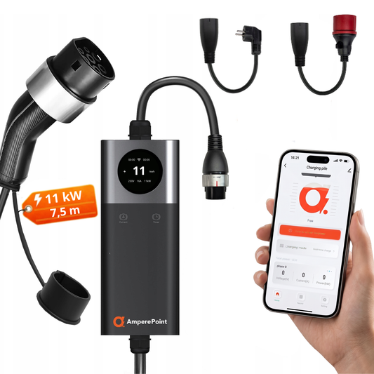 Cargador portátil Q11 PRO (16A, Tipo 2, 11kW) + 2x Adaptadores