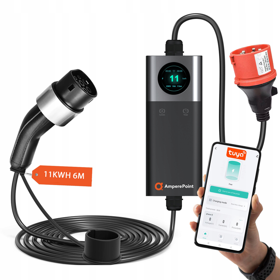 Cargador portátil Q11 (16A, Tipo 2, 11kW) aplicación móvil