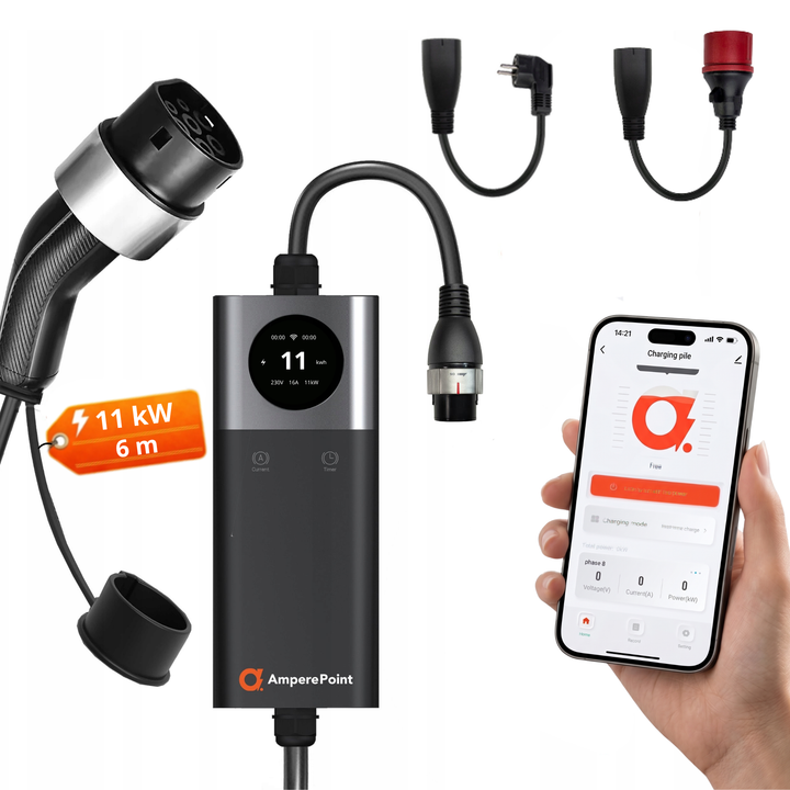 Cargador portátil Q11 PRO (16A, Tipo 2, 11kW) + 2x Adaptadores