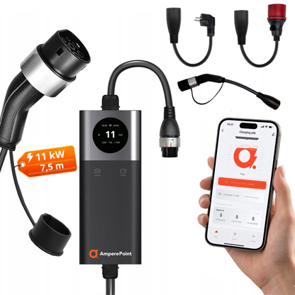 Cargador portátil Q11 PRO (16A, Tipo 2, 11kW) + 3x Adaptadores