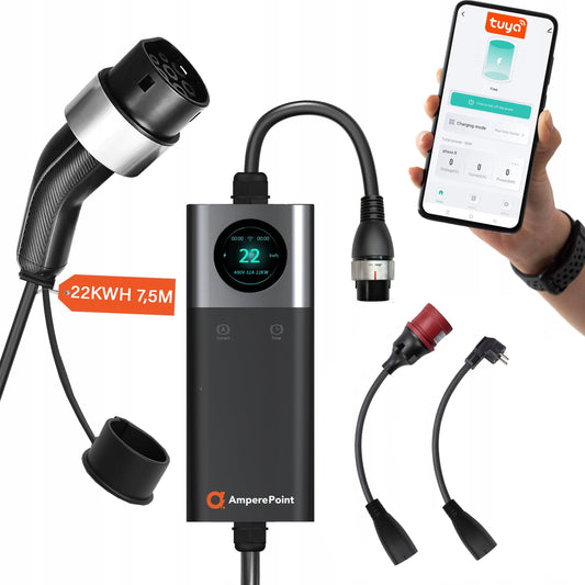 Cargador portátil Q22 PRO (32A, Tipo 2, 22kW) + 2x Adaptadores