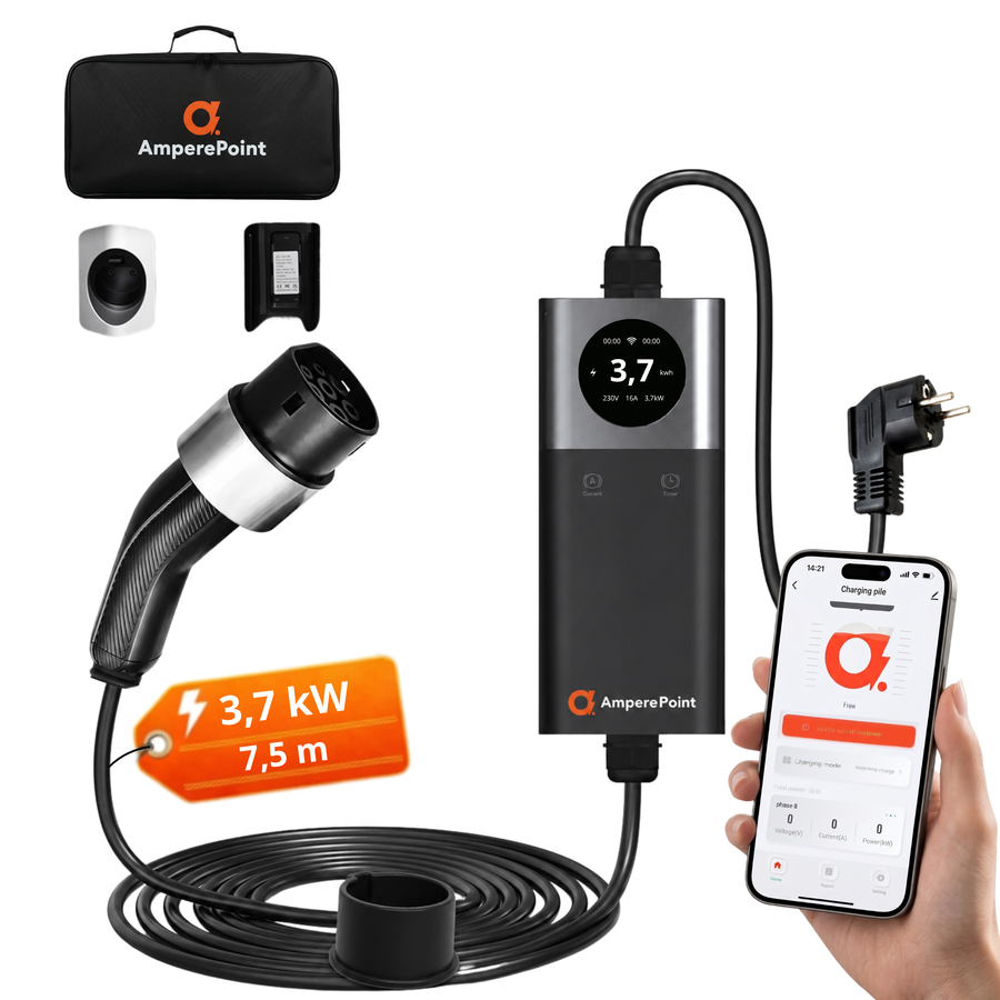 Cargador portátil Q37 (16A, Tipo 2, 3,7 kW) WiFi, 7,5 metros