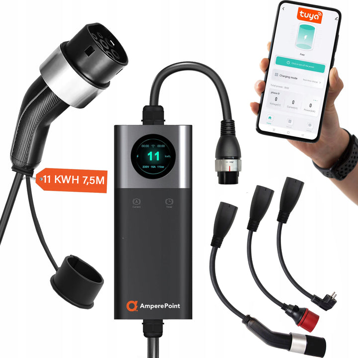 Cargador portátil Q11 PRO (16A, Tipo 2, 11kW) + 3x Adaptadores